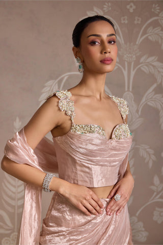 Pink folds stitched ruffled saree