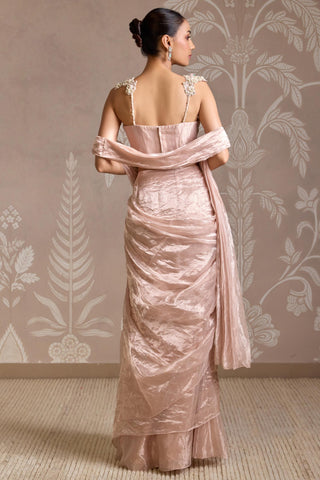 Pink folds stitched ruffled saree