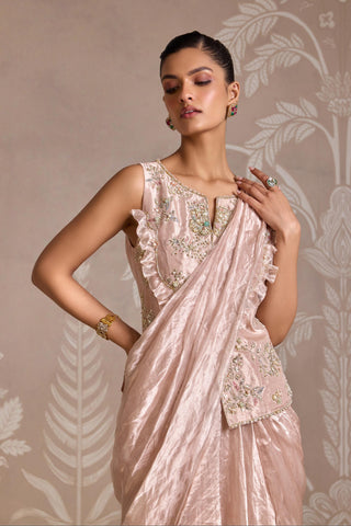 Pink folds embroidered with saree