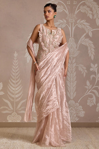 Pink folds embroidered with saree