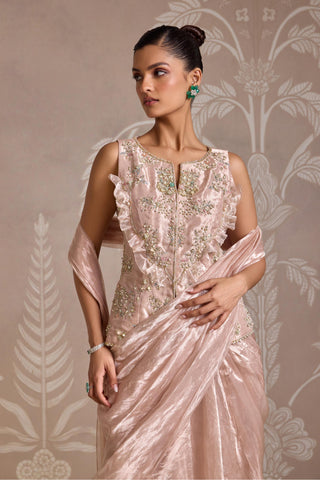 Pink folds embroidered with saree