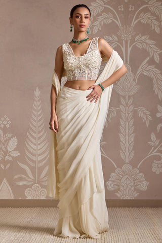 Ivory folds saree set