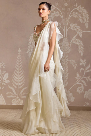 Ivory folds saree with ruffle