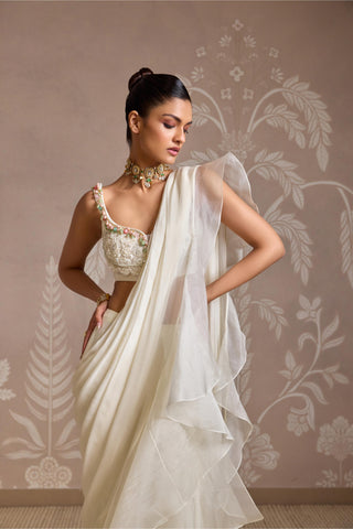 Ivory folds saree with ruffle
