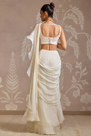 Ivory folds saree with ruffle
