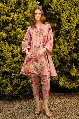 Kurta Set Indian Wedding - Pink Dusky Floral Print by Ridhi Mehra