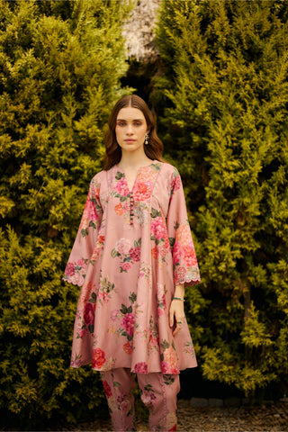 Kurta Set Indian Wedding - Pink Dusky Floral Print by Ridhi Mehra
