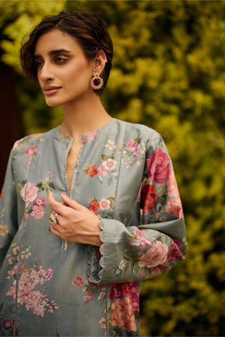 Kurta Set Indian Wedding - Blue Floral Print by Ridhi Mehra