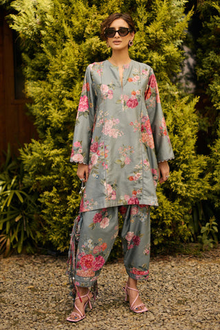 Kurta Set Indian Wedding - Blue Floral Print by Ridhi Mehra