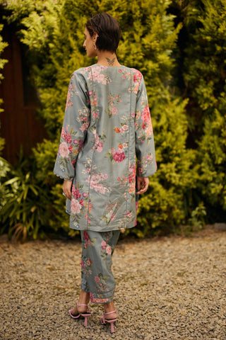 Kurta Set Indian Wedding - Blue Floral Print by Ridhi Mehra