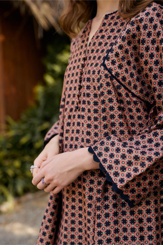 Kurta Set Indian Wedding - Black Geometric Print by Ridhi Mehra