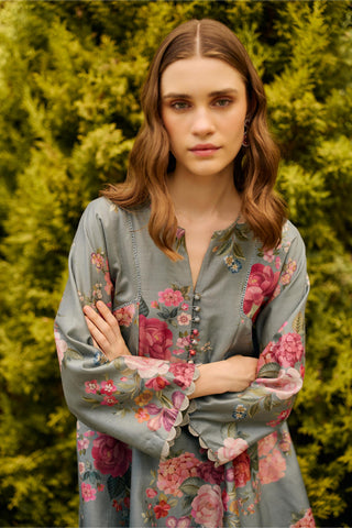Kurta Set Indian Wedding - Blue Floral Flared by Ridhi Mehra