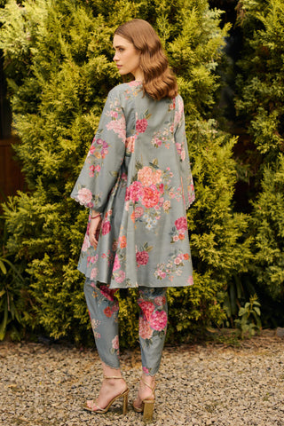 Kurta Set Indian Wedding - Blue Floral Flared by Ridhi Mehra