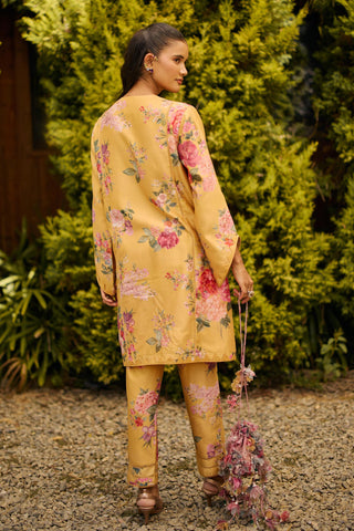 Kurta Set Indian Wedding - Yellow Floral Print by Ridhi Mehra