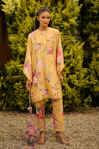 Kurta Set Indian Wedding - Yellow Floral Print by Ridhi Mehra