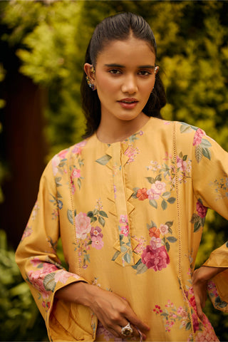 Kurta Set Indian Wedding - Yellow Floral Print by Ridhi Mehra