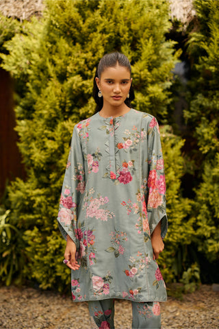 Kurta Set Indian Wedding - Green Floral Print by Ridhi Mehra
