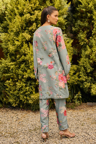 Kurta Set Indian Wedding - Green Floral Print by Ridhi Mehra