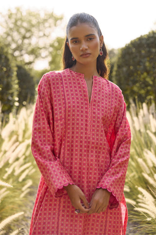 Kurta Set Indian Wedding - Pink Geometric Print by Ridhi Mehra