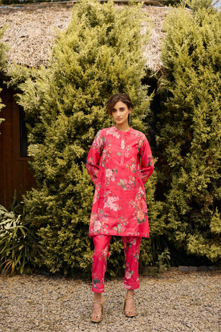 Kurta Set Indian Wedding - Pink Floral Print by Ridhi Mehra
