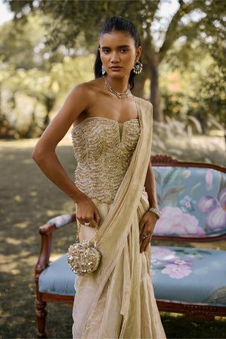 Saree Set Indian Wedding - Beige Golden Era by Ridhi Mehra