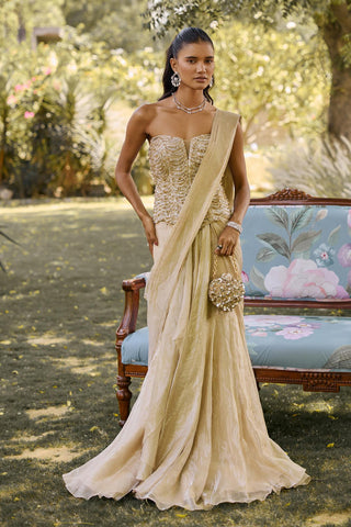 Saree Set Indian Wedding - Beige Golden Era by Ridhi Mehra