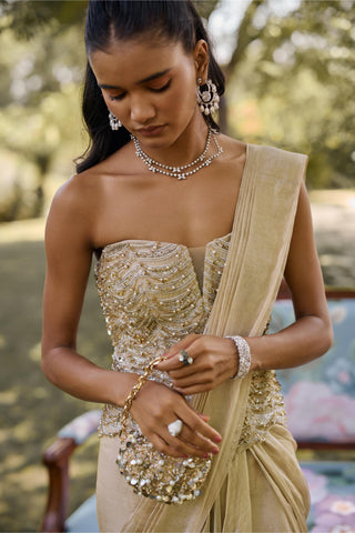 Saree Set Indian Wedding - Beige Golden Era by Ridhi Mehra