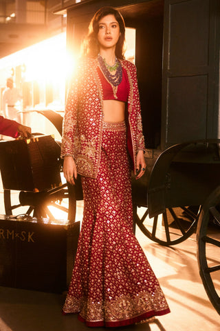 Red milan safarnama jacket set