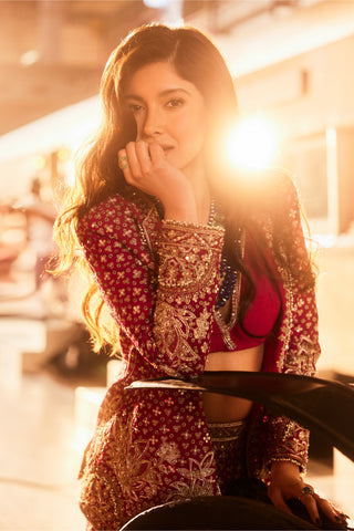 Red milan safarnama jacket set