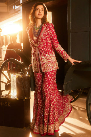 Red milan safarnama jacket set