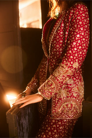 Red milan safarnama jacket set