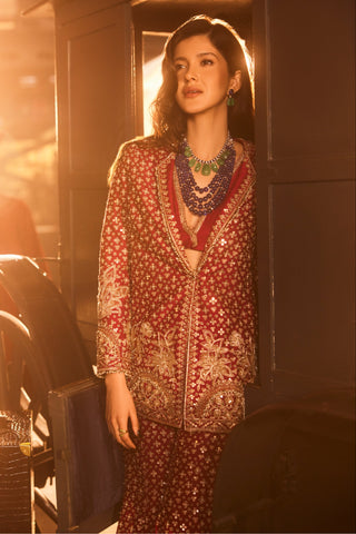 Red milan safarnama jacket set