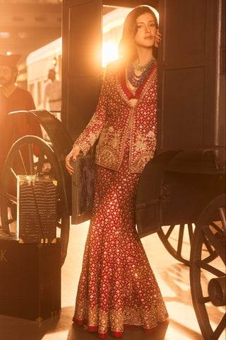 Red milan safarnama jacket set