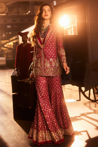 Red milan safarnama jacket set
