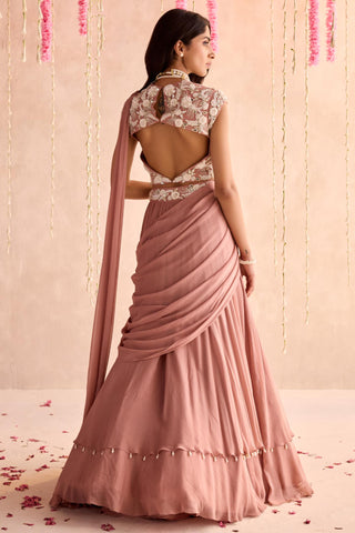 Pink rose under bloom lehenga set