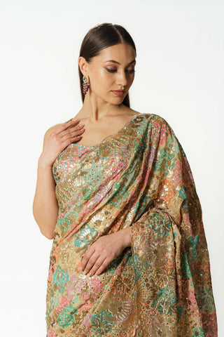 Zaynab multicolor bandhini saree set