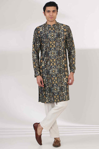 Black printed kurta and pants