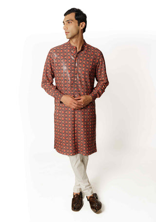 Aubergine print sequins kurta and pants