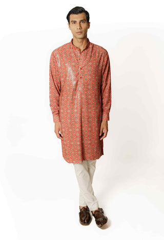 Red sequins kurta and pants