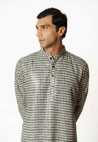 Ivory black diamond print kurta and pants