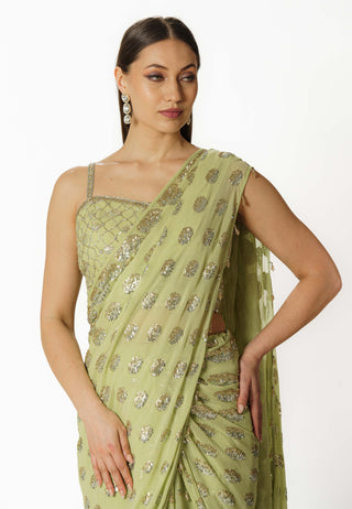 Sairaa lime green stitched saree and blouse