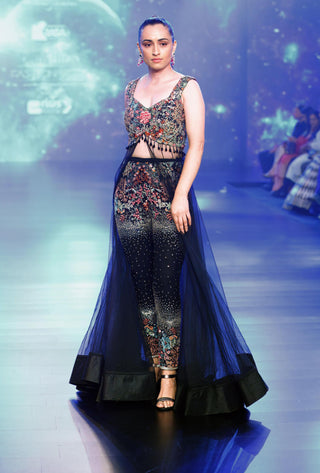 Black multi resham embroidered gown