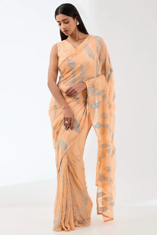 Nabia peach chiffon saree set