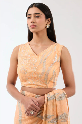 Nabia peach chiffon saree set