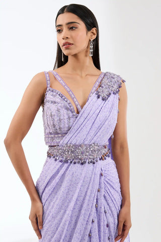 Sairra lilac stitched saree set