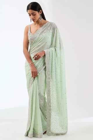 Nabia aqua beaded saree set