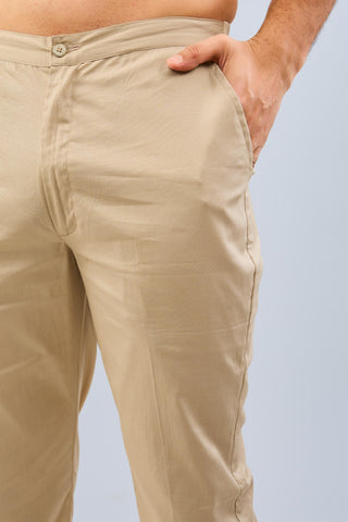 Beige with blue thread embroidered moonga silk kurta with cotton silk pant