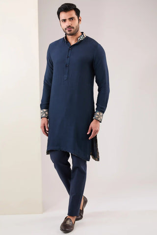 Blue embroidered georgette bandi and kurta set