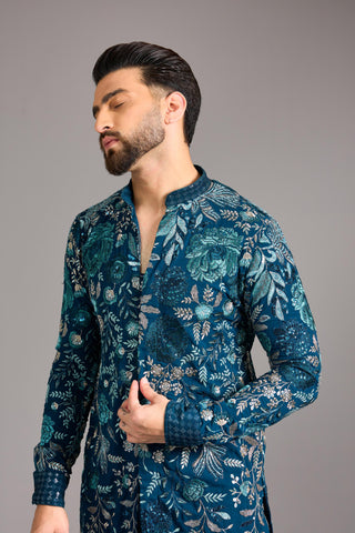 Blue multicolor embroidered kurta set