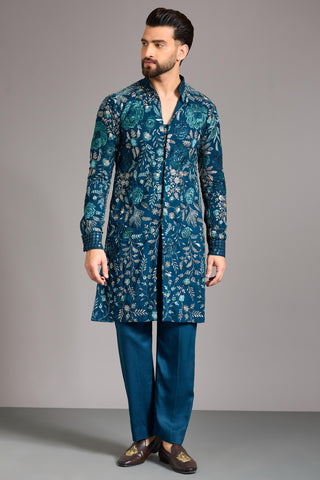 Blue multicolor embroidered kurta set